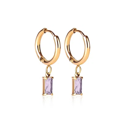 Ever Jewellery Women's Gold / Purple Luxe Gold Drop Tanzanite Huggie Earrings In Multi