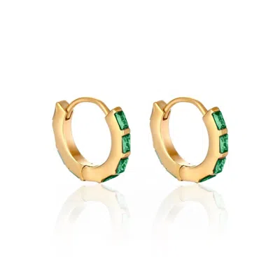 Ever Jewellery Women's Gold Undefeated Emerald Hoop Earrings
