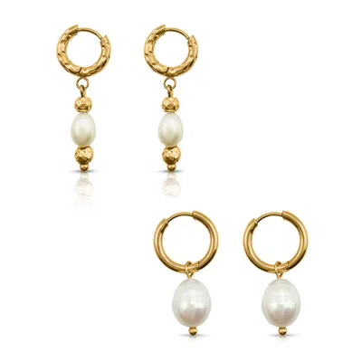 Ever Jewellery Women's Gold / White Pearl Gold Earrings Bundle Set In Multi