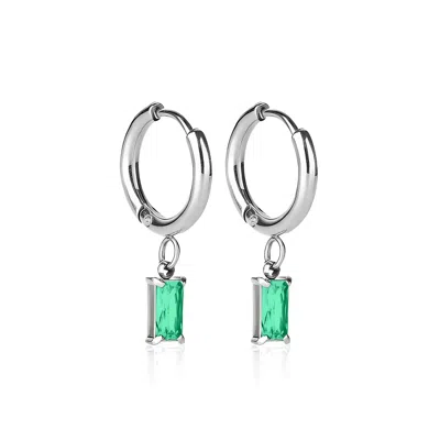Ever Jewellery Women's Green / Grey Luxe Silver Drop Emerald Earrings In Metallic