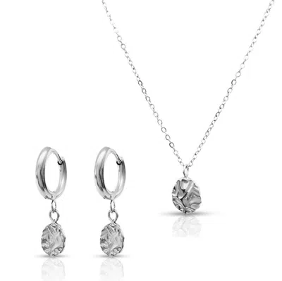 Ever Jewellery Women's Harmony Huggies + Necklace Silver Bundle Set