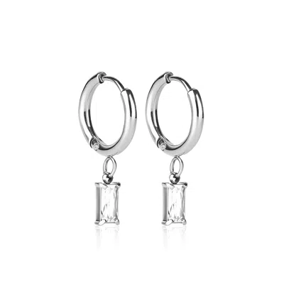 Ever Jewellery Women's Luxe Silver Crystal Drop Huggie Earrings