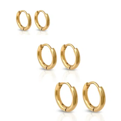 Ever Jewellery Women's Metro Sleeper Gold Huggie Hoops Three Piece Bundle