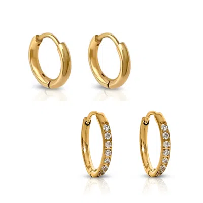 Ever Jewellery Women's Metro + Transition Gold Sleeper Earrings Bundle - 8mm