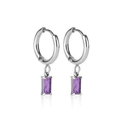 Ever Jewellery Women's Purple / Silver Luxe Silver Drop Amethyst Waterproof Earrings In Purple/silver