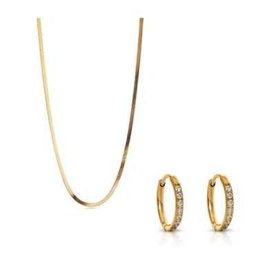 Ever Jewellery Women's Sidewalk Necklace + Transition Sleeper Earrings Gold Bundle Set