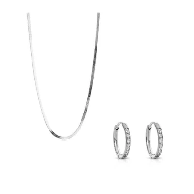 Ever Jewellery Women's Sidewalk Necklace + Transition Sleeper Earrings Silver Bundle Set