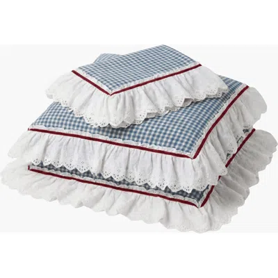 Ever Lasting Gingham Floral Ruffle Bedding Set In Blue