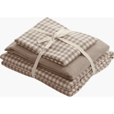 Ever Lasting Gingham Washed Cotton Bedding Set In Brown