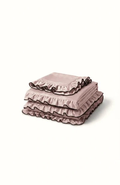 Ever Lasting Silky Ruffle Bedding Set In Brown