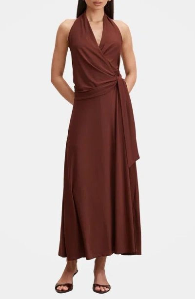 Ever New Aaliyah Faux Wrap Halter Maxi Dress In Brown