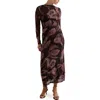 Ever New Alannah Floral Long Sleeve Mesh Midi Dress In Burgundy