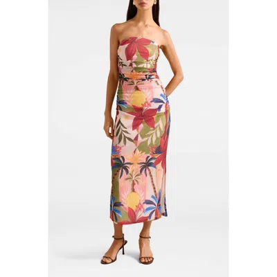 Ever New Alex Strapless Ruched Mesh Maxi Dress In Multi