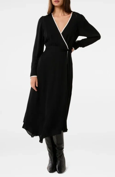 Ever New Amelie Contrast Trim Long Sleeve Wrap Midi Dress In Black And White