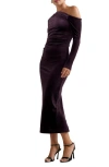 Ever New Angelina Asymmetric Long Sleeve Velvet Body-con Cocktail Dress In Purple