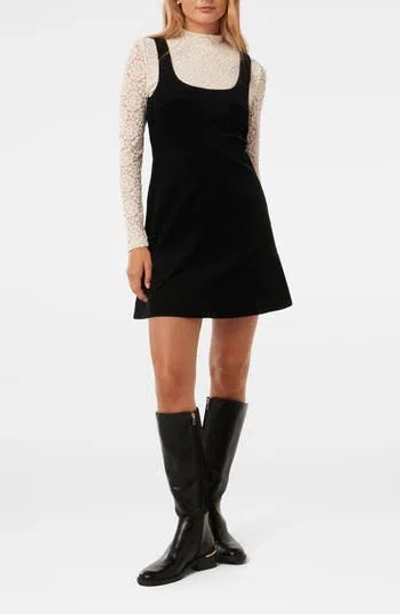 Ever New Camille Long-sleeve Corduroy Minidress In Black/white