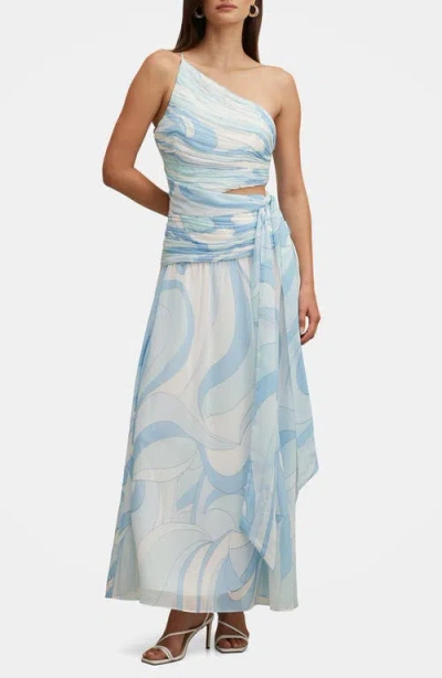 Ever New Connie Ruched Asymmetric Dress In Blue