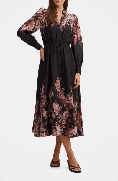 Ever New Courtney Floral Long Sleeve Midi Dress In Black
