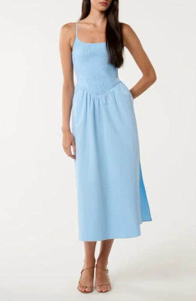 Ever New Dylan Shirred Cotton Fit & Flare Midi Dress In Clear Day