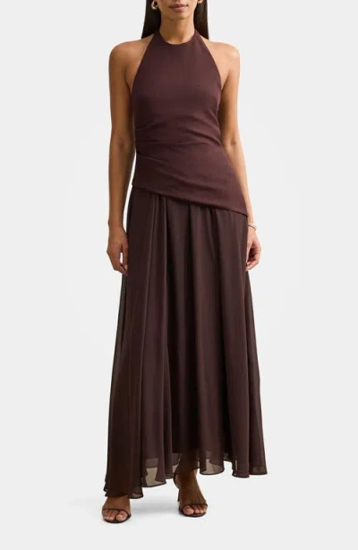 Ever New Elise Linen Blend & Chiffon Halter Maxi Dress In Brown