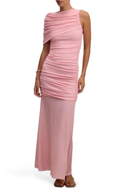 Ever New Elouise Asymmetric Sleeve Mesh Maxi Dress In Pink