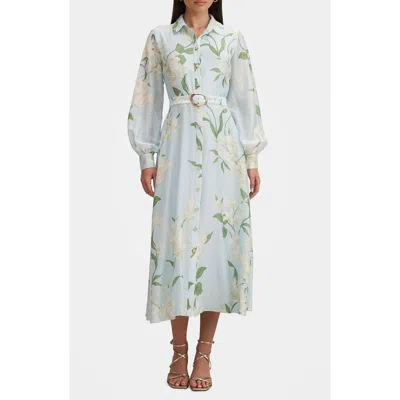 Ever New Freya Floral Belted Button-up Midi Shirtdress In Green