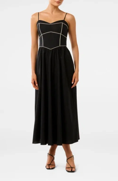 Ever New Gemma Contrast Piping Cotton Midi Dress In Black/white