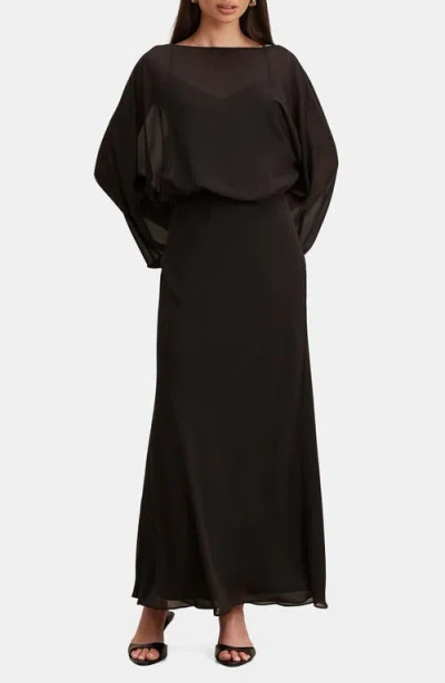 Ever New Helena Draped Long Sleeve Maxi Dress In Black
