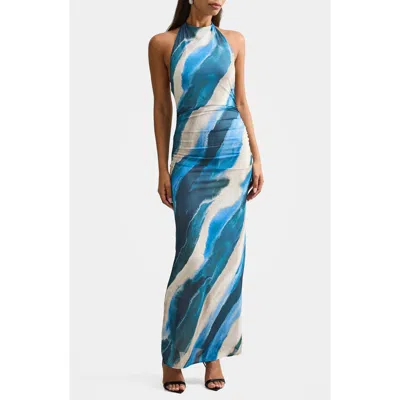 Ever New Josette Print Halter Jersey Maxi Dress In Blue