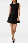 Ever New Julieta Asymmetric Button Sleeveless Minidress In Black