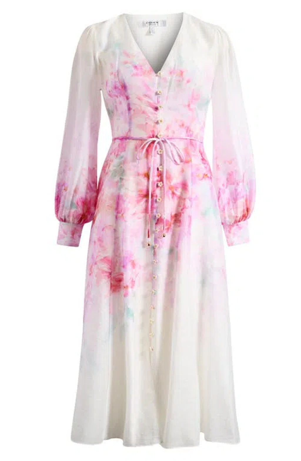 knee length dresses for ladies Floral Printed Long Sleeve Button Down Midi Dress Small / Black