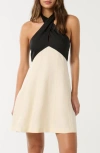 Ever New Lea Contrast Detail Halter Neck Linen Minidress In Multi