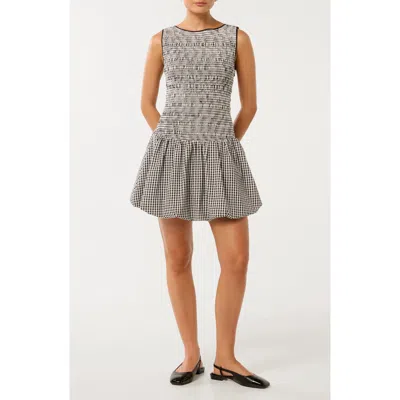 Ever New Lily Bubble Hem Tie Back Minidress In Black/white Gingham