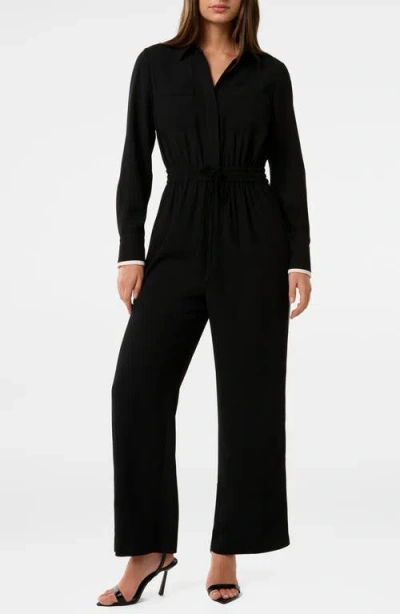 Ever New Maddi Contrast Stripe Long Sleeve Jumpsuit In Black And White