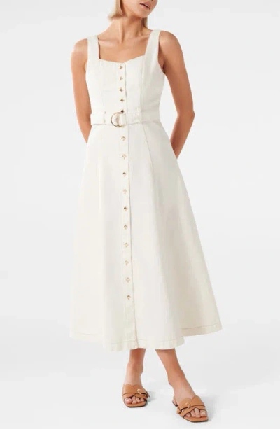 Ever New Maja Belted Denim Midi Dress In Porcelain