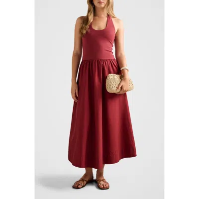 Ever New Margot Mixed Media Halter Neck Dress In Burgundy