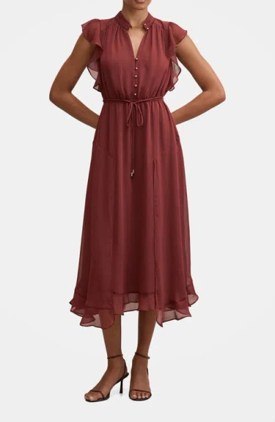 Ever New Maxwell Flutter Sleeve Midi Dress In Brown