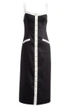Ever New Mia Contrast Trim Linen Midi Dress In Black
