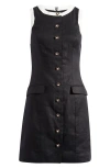 Ever New Montana Contrast Sleeveless Linen Sheath Minidress In Black/porcelain