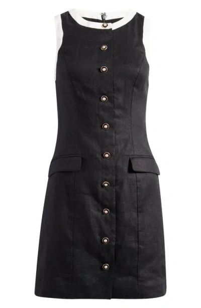 Ever New Montana Contrast Sleeveless Linen Sheath Minidress In Black/porcelain