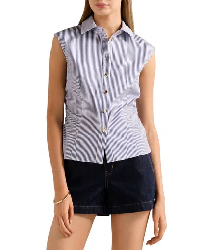 Ever New Nova Ruched Stripe Collared Top In Blue