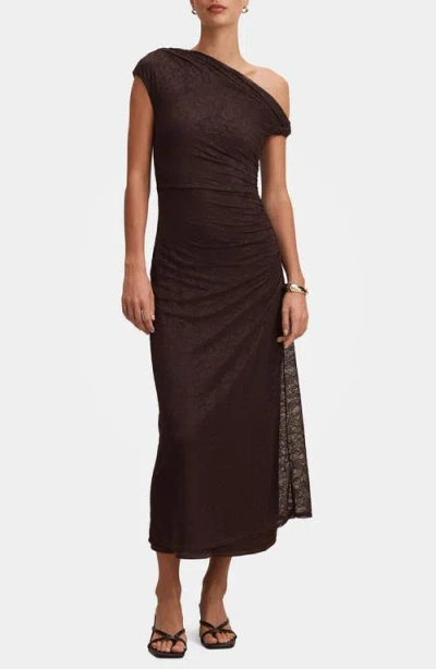 Ever New Paris Asymmetric Lace Midi Dress In Brown