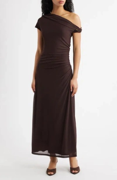 Ever New Paris Asymmetric Mesh Dress In Brown
