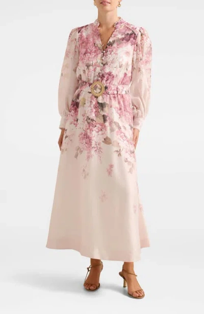 Ever New Peyton Belted Long Sleeve Button Front Maxi Dress In Multi