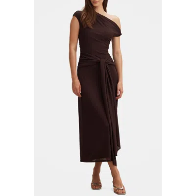 Ever New Piper Draped One-shoulder Midi Dress In Brown