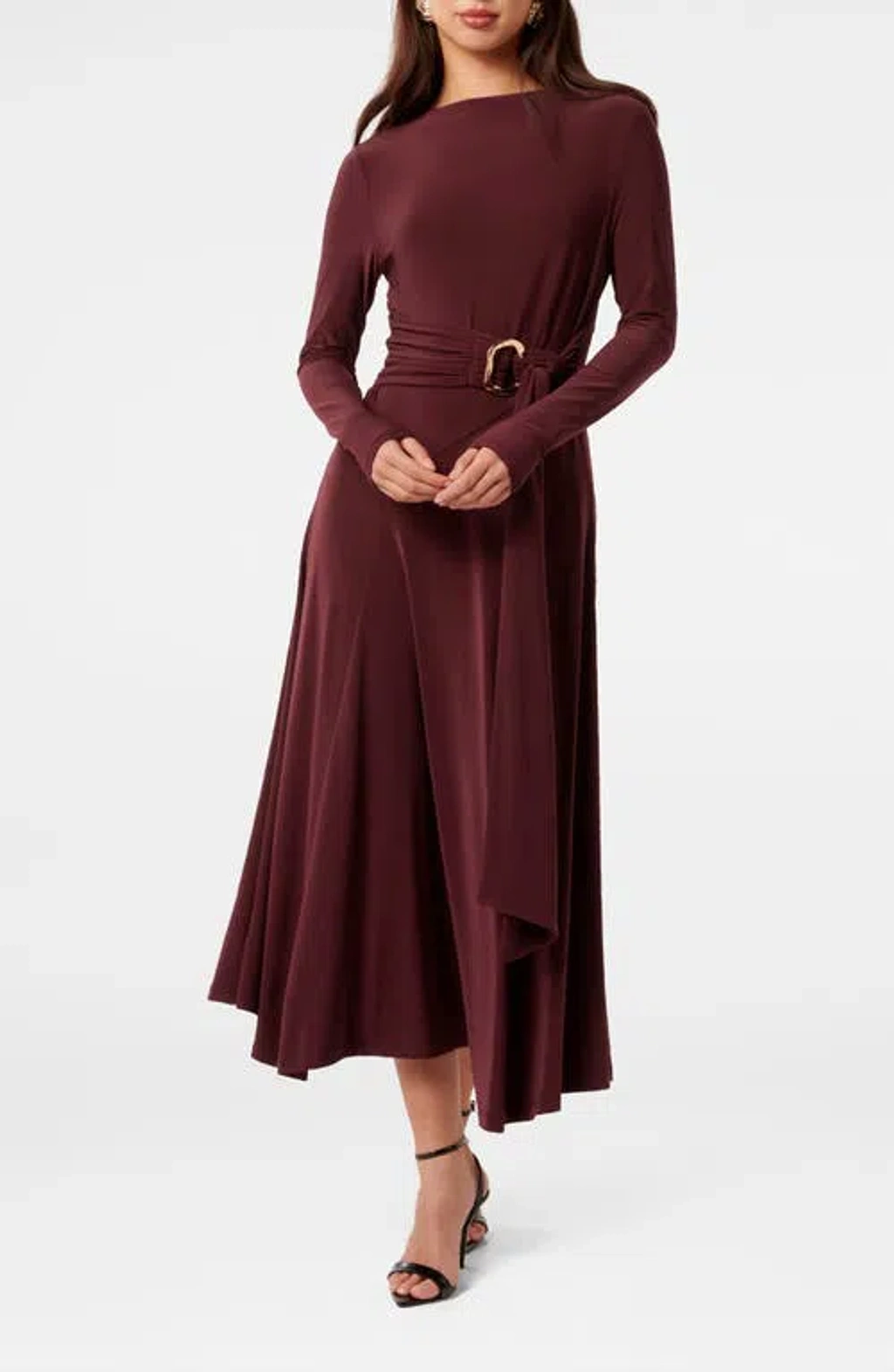 Ever New Roxanna Belted Long Sleeve Handkerchief Hem Dress In Imperial Port  | ModeSens