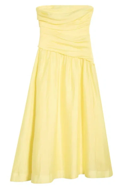 Ever New Rumi Ruched Strapless Midi Dress In Yellow
