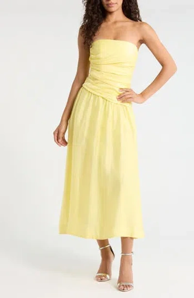 Ever New Rumi Ruched Strapless Midi Dress In Yellow