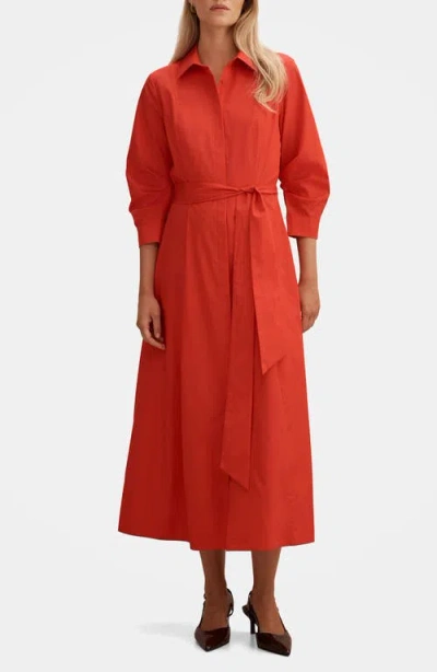 Ever New Sally Tie Belt Cotton Midi Shirtdress In Red