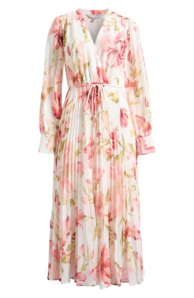 Ever New Saskia Long Sleeve Faux Wrap Dress In Multi